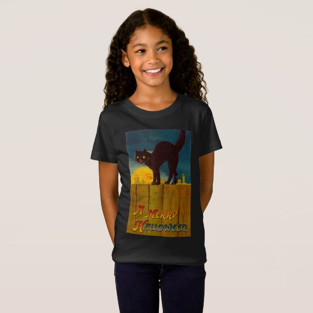 Camiseta Vintage Black Cat Halloween (Frente Completa)