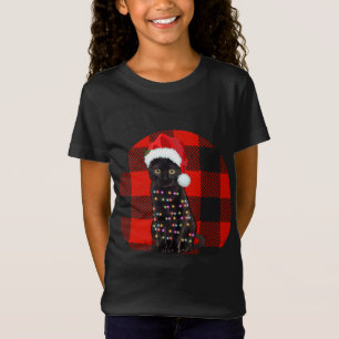 Camiseta Vintage Black Cat Luzes de Natal xadrez Cat Lover