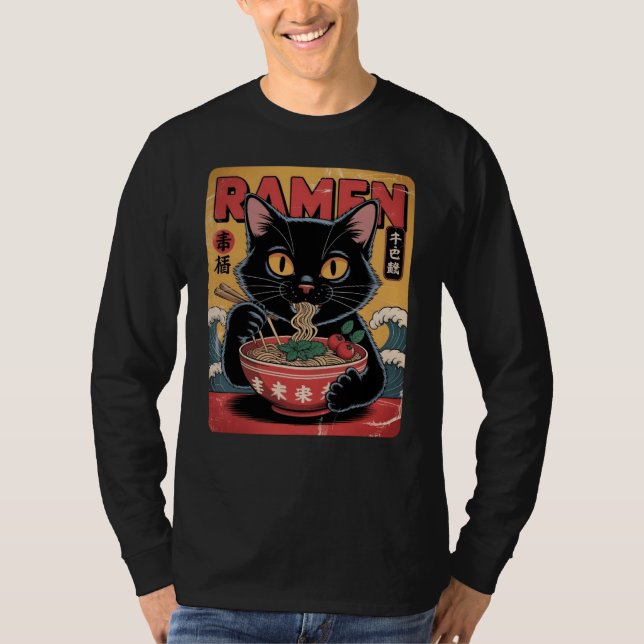 Camiseta Vintage Black Cat Ramen T-Shirt (Frente)