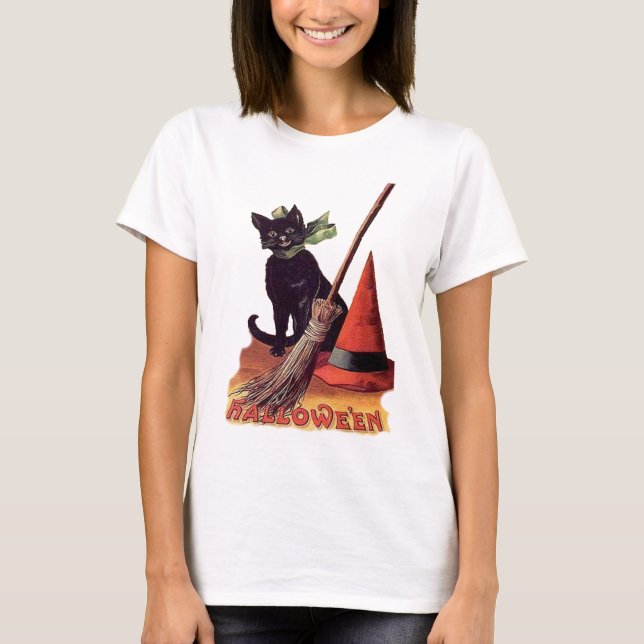 Camiseta Vintage Black Halloween Cat (Frente)