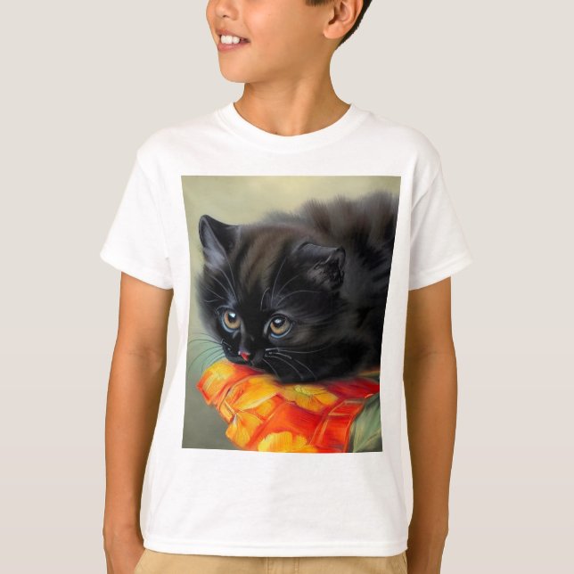 Camiseta Vintage Black Kitten com Red Flower Blanket (Frente)