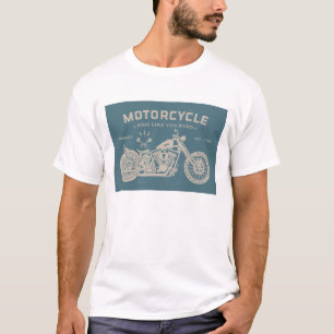 Camiseta Vintage Blue Ride Fast Motorcycle Graphic