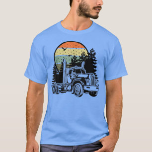 Camiseta Vintage Bobtail Semi Truck Forest Retro Sunset