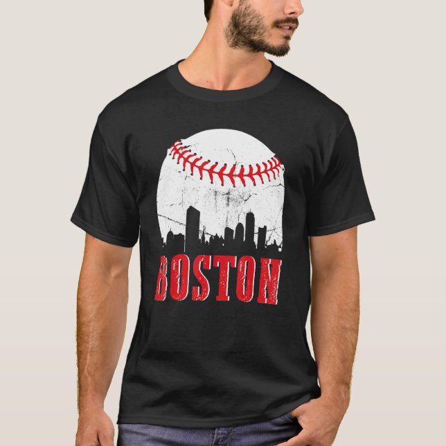 Camiseta Vintage Boston Skyline Baseball Day (Frente)