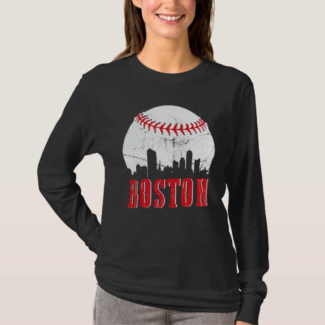 Camiseta Vintage Boston Skyline Baseball Game Day (Frente)