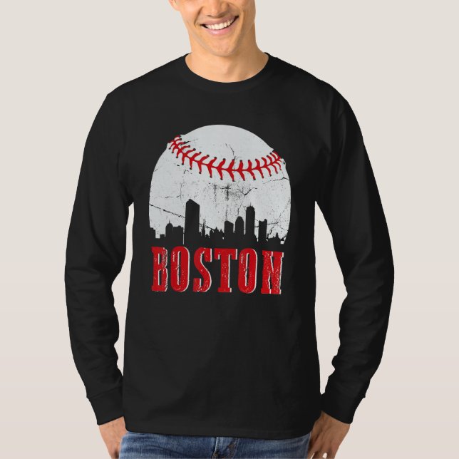Camiseta Vintage Boston Skyline Baseball Game Day (Frente)