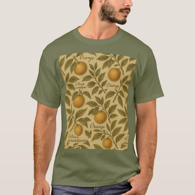 Camiseta Vintage Botânica Citrus Orange com Script (Frente)