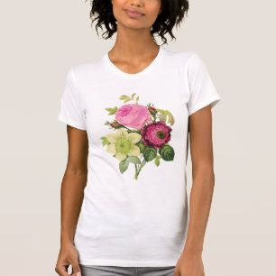 Camiseta Vintage Botanical rosa, clematis e anêmona