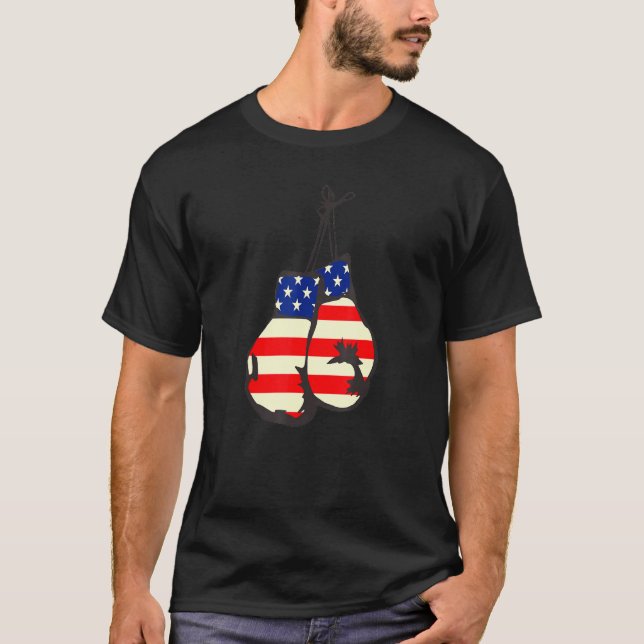 Camiseta Vintage Boxing Gloves American Flag (Frente)