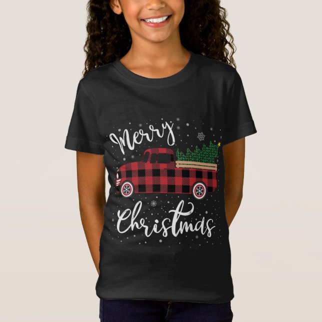 Camiseta Vintage Buffalo Xadrez Red Truck Feliz Natal (Frente)
