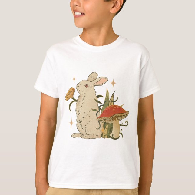 Camiseta Vintage Bunny & Mushroom Artwork T-Shirt (Frente)