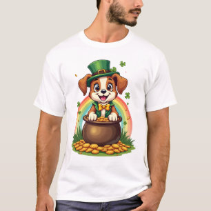 Camiseta Vintage Cachorro Lucky Leprechaun Arco-íris Panela