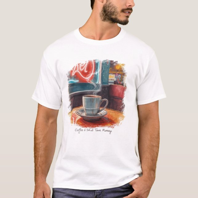 Camiseta Vintage Café & Manhãs de Pequena Cidade – (Frente)