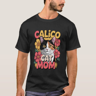 Camiseta Vintage Calico Cat Mom Shirt with Flowers Distress