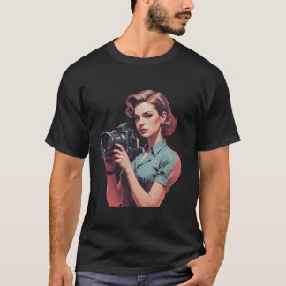 Camiseta Vintage Camera Girl, T-Shirt for Men and Women.
