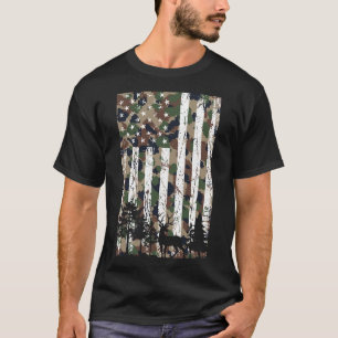 Camiseta Vintage Camo American Flag Deer Camoflage Hunting