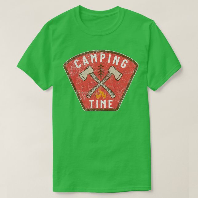 Camiseta Vintage Camp Time Ax Tree Campfire (Frente do Design)
