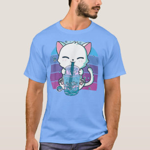 Camiseta Vintage Cat Boba Tea Bubble Tea Anime Kawaii Neko