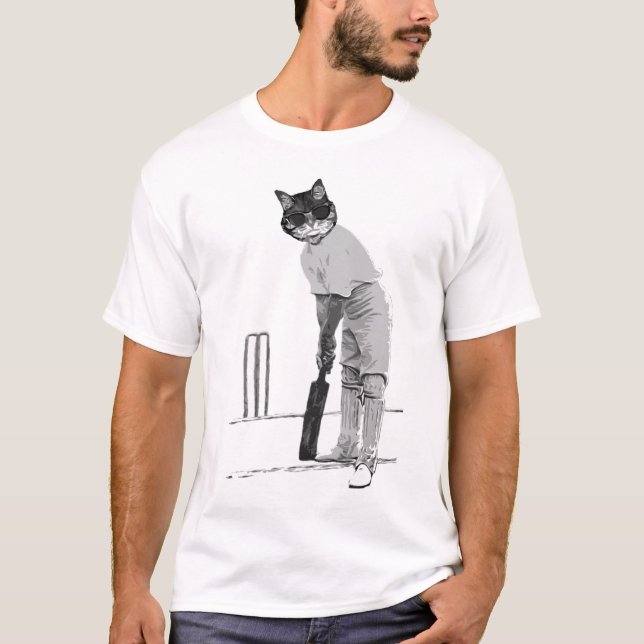 Camiseta Vintage Cat Cricketer T-Shirt (Frente)