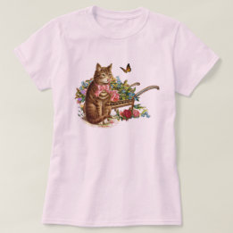 Camiseta Vintage Cat e Rosas rosa