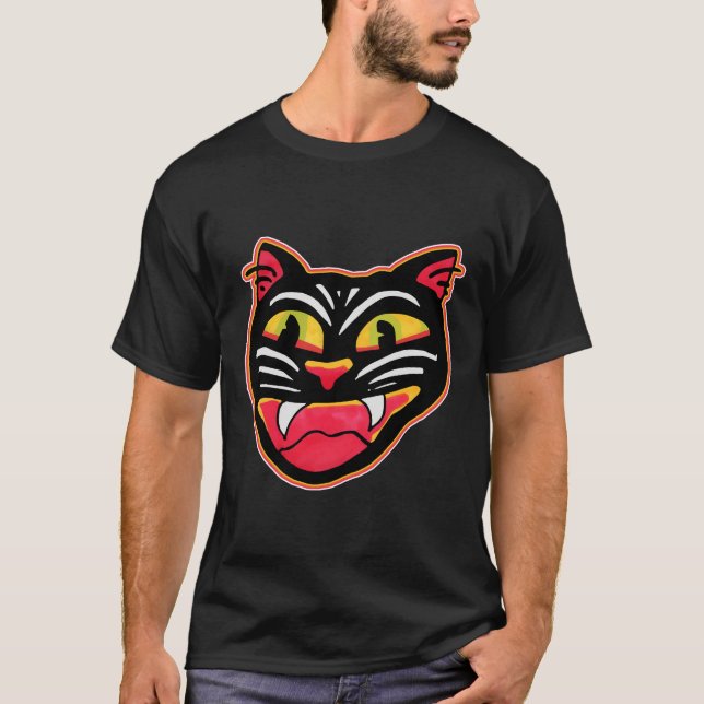 Camiseta Vintage Cat Halloween Art Cartografia (Frente)