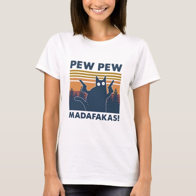 Camiseta Vintage cat Pew Pew Madafakas (Frente)