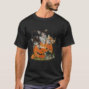 Camiseta Vintage Cat Pumpkin Halloween Retro Floral Spooky