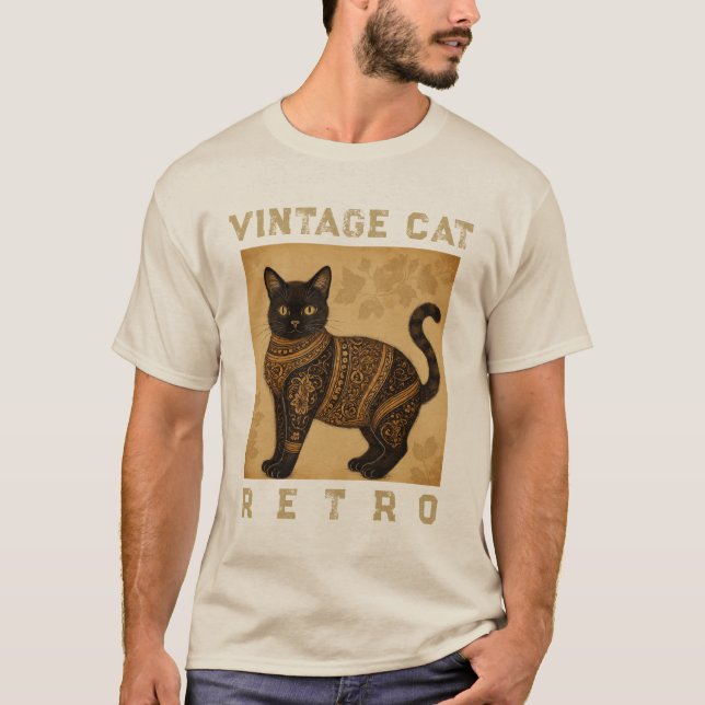 Camiseta Vintage Cat Retro, Antique Style (Frente)