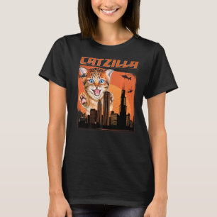 Camiseta Vintage Catzilla Cute Kitten Sempre Fome Cat 1