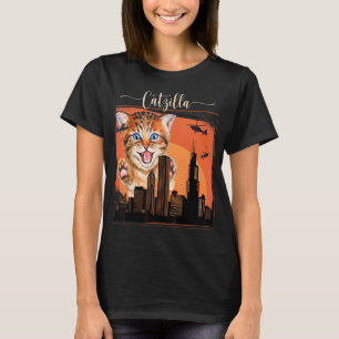 Camiseta Vintage Catzilla Cute Kitten Sempre Fome Cat 2