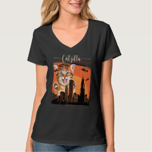 Camiseta Vintage Catzilla Cute Kitten Sempre Fome Cat 2