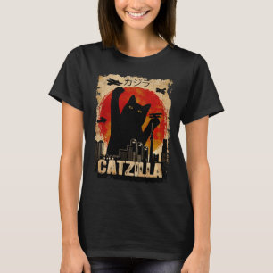 Camiseta Vintage Catzilla Funny Black Cat