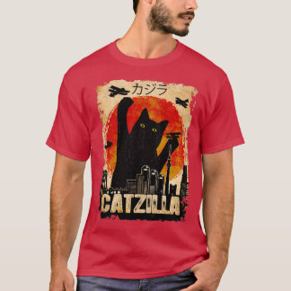 Camiseta Vintage Catzilla Funny Black Cat