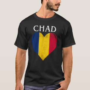 Camiseta Vintage Chad Flag Heart Para Chadiano
