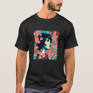 Camiseta Vintage Cherry Blossom Woodblock Japonês Graphica