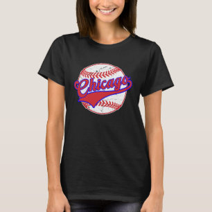 Camiseta Vintage Chicago Cityscape Baseball Para Mulheres H