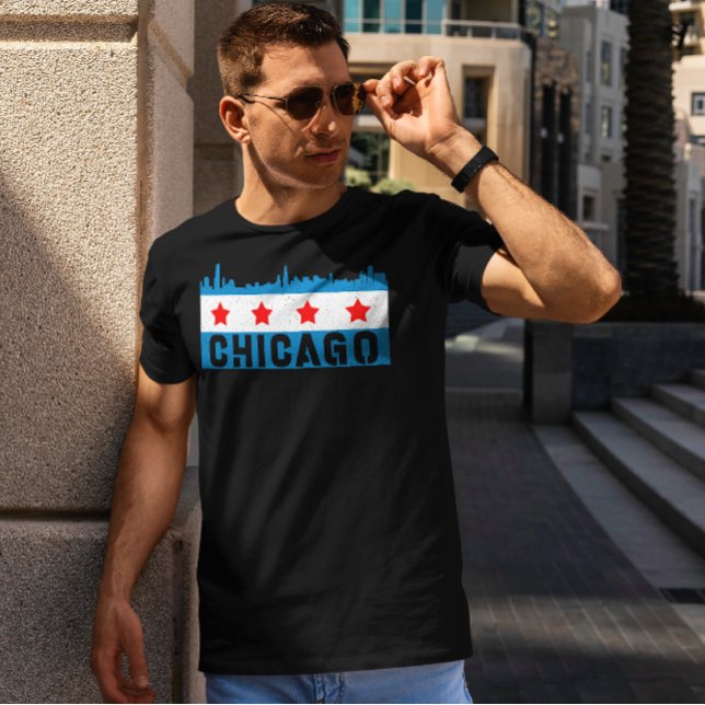 Camiseta Vintage Chicago Flag Skyline (Criador carregado)