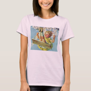 Camiseta Vintage Child, garota balançando em uma peça de