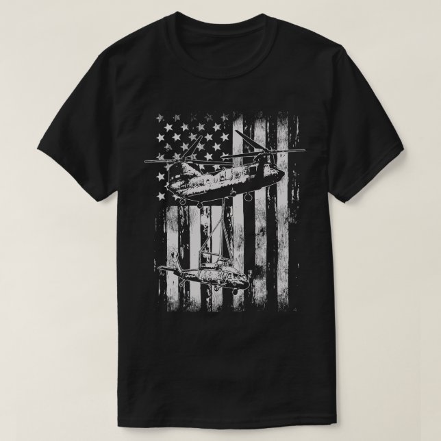 Camiseta Vintage Chinook Helicopter Bandeira Americana (Frente do Design)