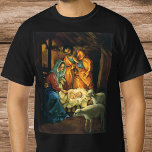 Camiseta Vintage Christmas Nativity, Baby Jesus in Manger<br><div class="desc">Vintage illustration religious Christmas holiday design featuring a classic nativity. A Christian religion family scene with Mary,  Joseph and the infant Jesus Christ in the manger with lamb and sheep. Bethlehem.</div>