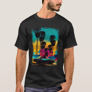 Camiseta Vintage Classic Car e Palm Tree Sunset 80s 90s A