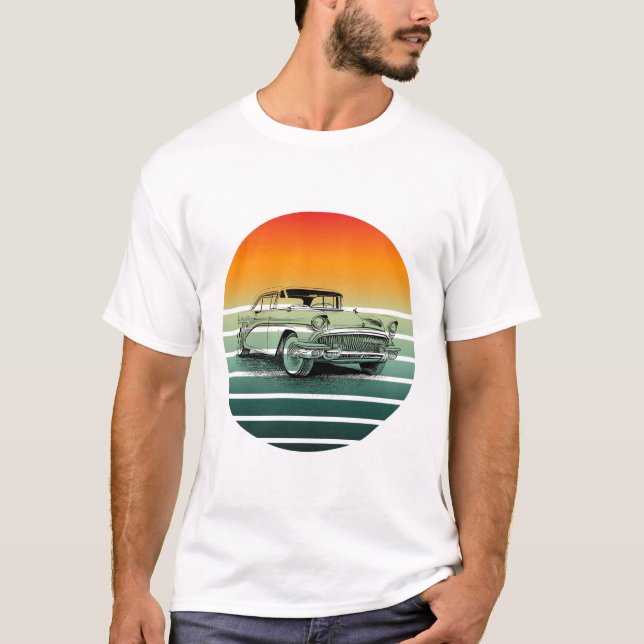 Camiseta Vintage Classic Car Sunset Lines (Frente)