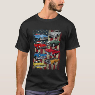 Camiseta Vintage Classic Muscle Car Retro-American Flag Pat