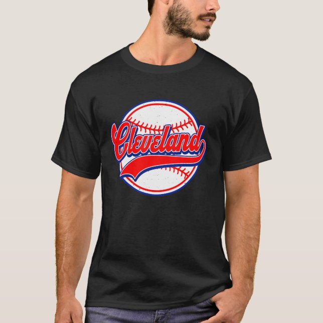 Camiseta Vintage Cleveland Cityscape Baseball Para Mulheres (Frente)