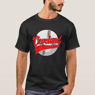 Camiseta Vintage Cleveland Cityscape Baseball Para Mulheres