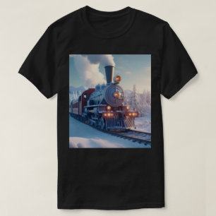 Camiseta Vintage Comboio a vapor Paisagem Inverna Montanha 