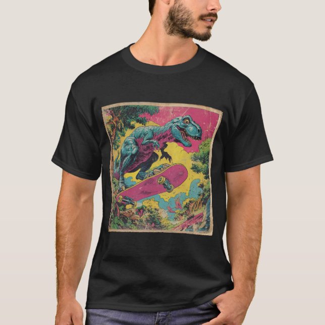 Camiseta Vintage Comic T-Rex Skater (Frente)