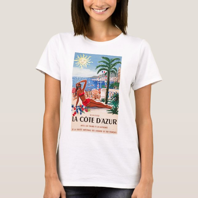 Camiseta Vintage Cote D'Azur Beach Girl (Frente)