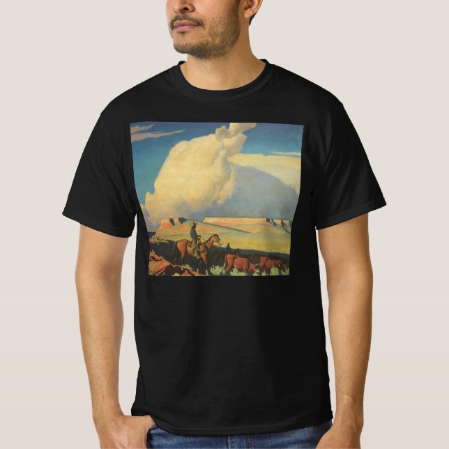 Camiseta Vintage Cowboys, Open Range por Maynard Dixon (Frente)