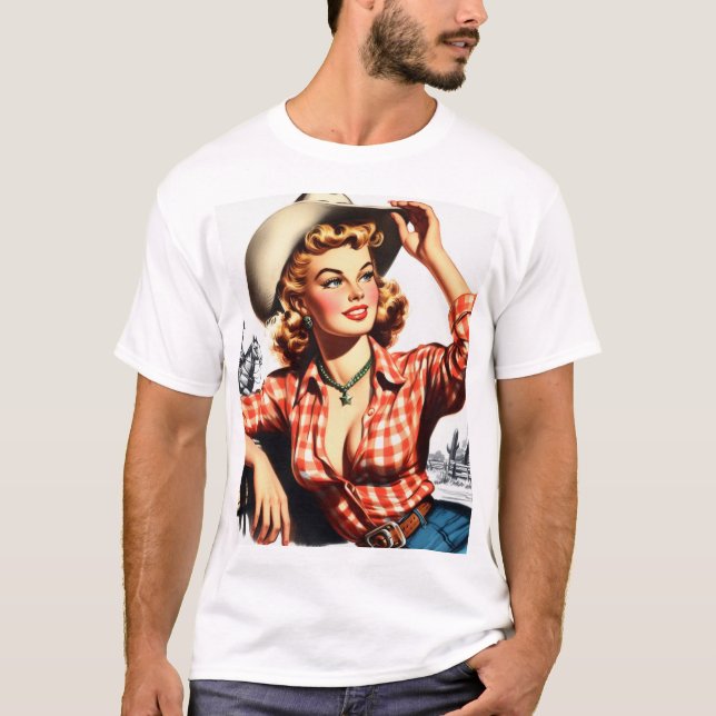 Camiseta Vintage Cowgirl Pin Up (Frente)